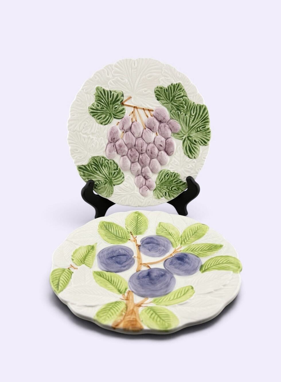 Shafford "Fruit Du Jour" 8" Ceramic Plates Grapes and Plums Set of Two 1987